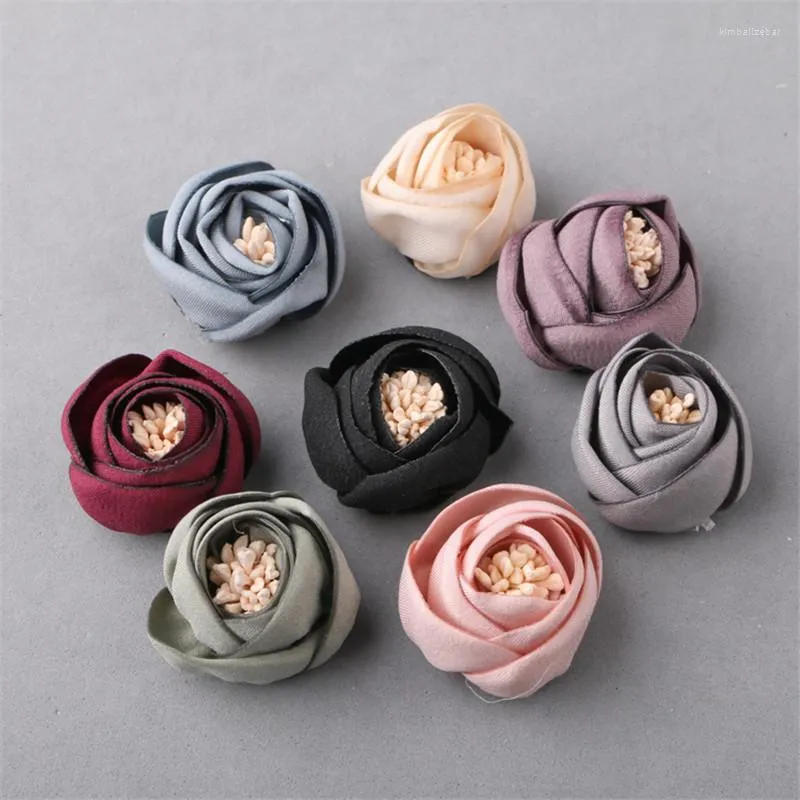 Klipsy do włosów 10pcs 35 mm ręcznie robiony szyfonowy tkanin Rolling Rose Flowers Button Patch Naklejka rzemieślnicza biżuteria