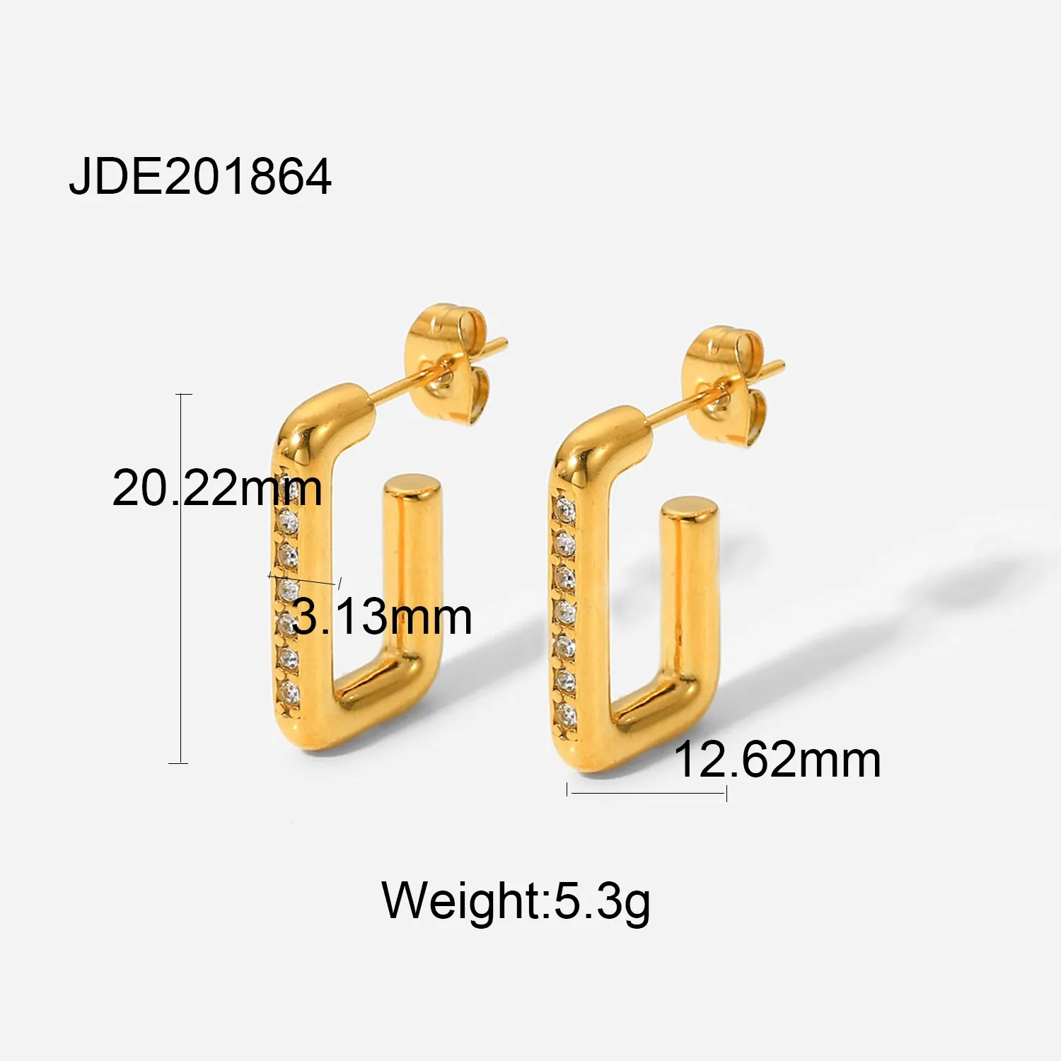 Boucles d'oreilles en acier inoxydable à profil haut 18 Zirconium incrusté sur le côté Boucles d'oreilles carrées simples Géométrique Qualité de l'acier au titane