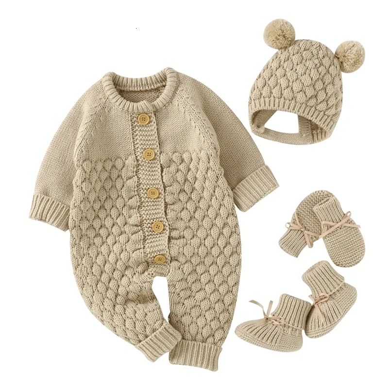 Rompers детская одежда осень зимняя вязаная рожденные мальчики девочки сплошной простые комбинезон