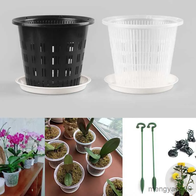 Planters POTS 5st Mesh Flower Pot Net Clear Plastic Orchid Planter Flowerpots Tray Root Breatble Growth Container Slots Wall Hanging Cup R230620