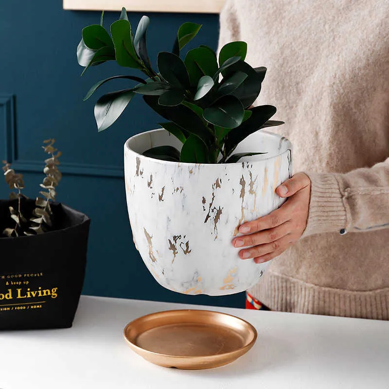 Vasi per fioriere Buah Pot Bunga Pola Marmer Pot Bunga Sastra Gaya Nordik Modern