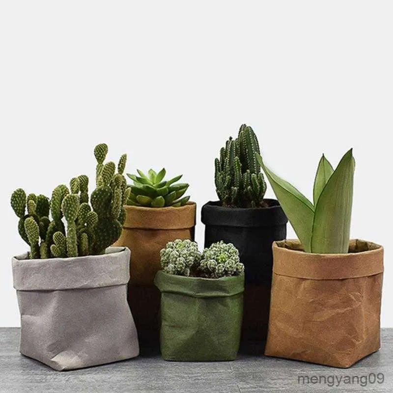 Jardinières Pots Réutilisables Mini Plantes Succulentes Pot De Fleurs En Papier Lavable Pot De Fleurs De Bureau Écologique Multi-usage Maison Sac De Rangement R230620