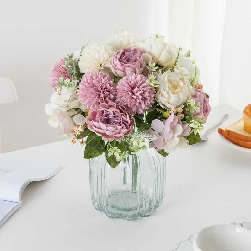 Fleurs séchées grande pivoine en soie mariage hortensia Bouquet décorations de noël pour la maison fête Scrapbook bricolage haute qualité artificielle