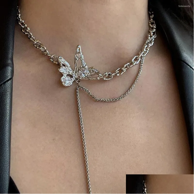 Chokers tünek gsold basit metal kelebek püskül kolye klavikula kolye kadınlar için hediyeler zincir tatlı serin yakası mücevher damlası de dhkyb