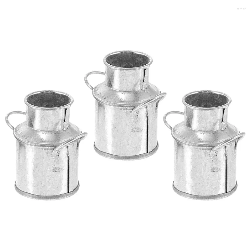 Vases 3 Pcs Milk Jug Tin Bucket Small Vase Tiny House Accessories Vintage Mini Iron Miniatures Crafts Ornament Child Retro