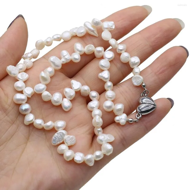 Chains Irregular Shape Natural Freshwater Pearl White Beaded Necklace Heart Shaped Pendant Fashion Jewelry Party Wedding Accessories