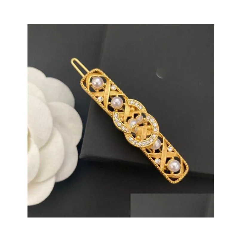 Fermagli per capelli Barrettes Designer Famous Letter Crystal Hairpin Hairgrip Hairclips Girl Luxury Alloy Clip Grip Pin Barrette Accessorie Dhfac