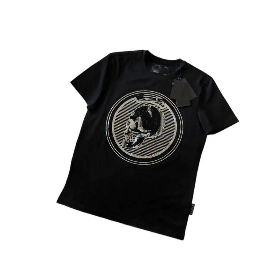 Allemagne européenne PP T-shirt à manches courtes Hot Diamond Skull Casual T-shirt ample à manches courtes pour hommes Big Guy Fashion Polyvalent