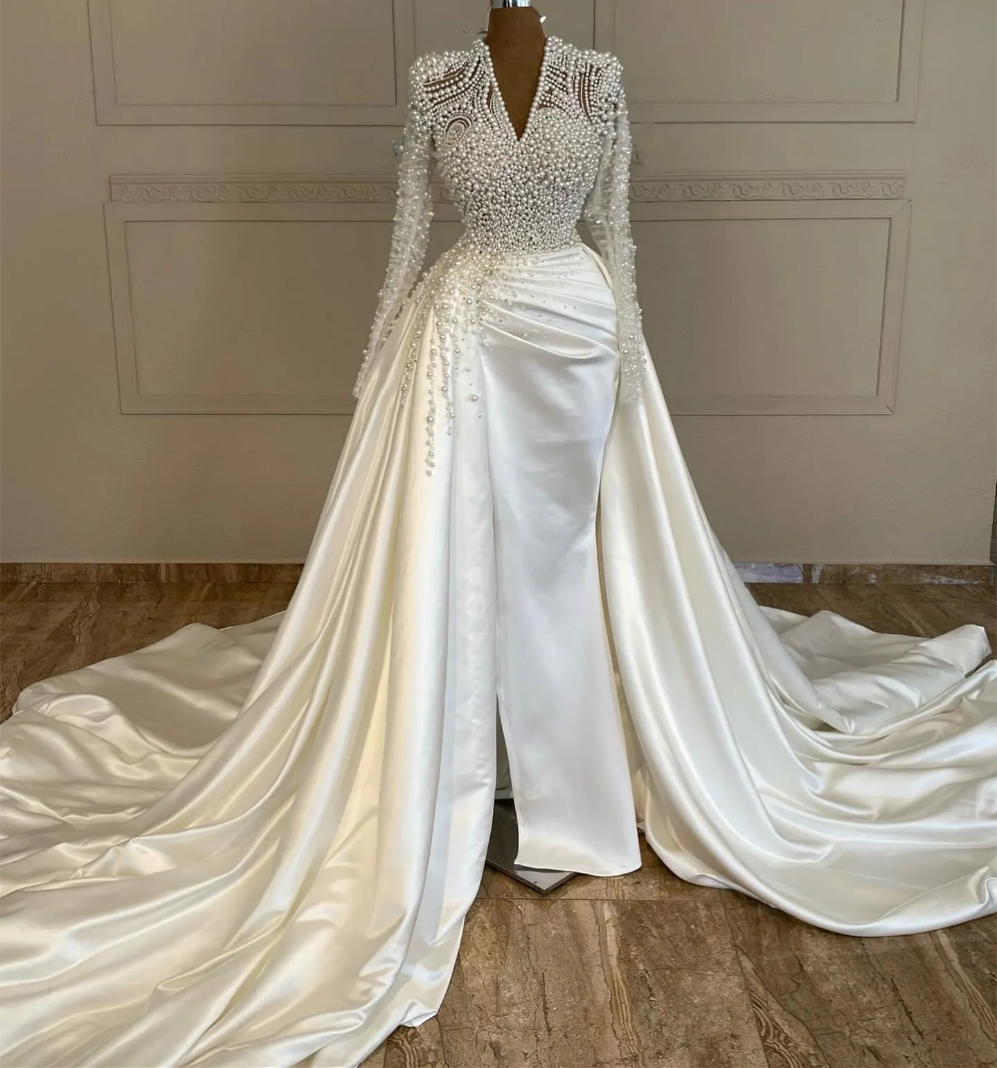 fitted lace wedding dress Regina Ivory Floral Embroidered Lace Ruched Maxi Dress Xs main image 1
