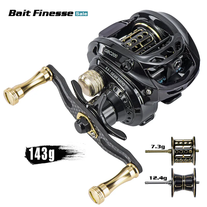 Baitcasting Reels GBC200 142G Сверхлегкое углеродное волокно BFS Baitcasting Fishing Bust Двойной катушки рыбацкая приманка Гладкая листовая катушка UL Рыбалка 230619