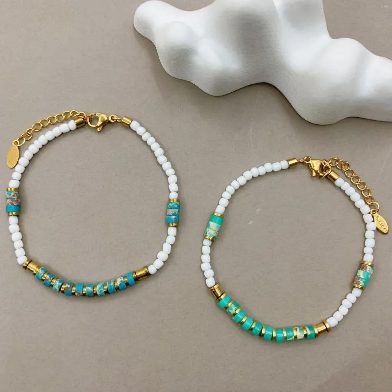 Bracelets à breloques Bracelet perlé style français Bracelet perles ethniques vintage Perle pierre naturelle Bohême