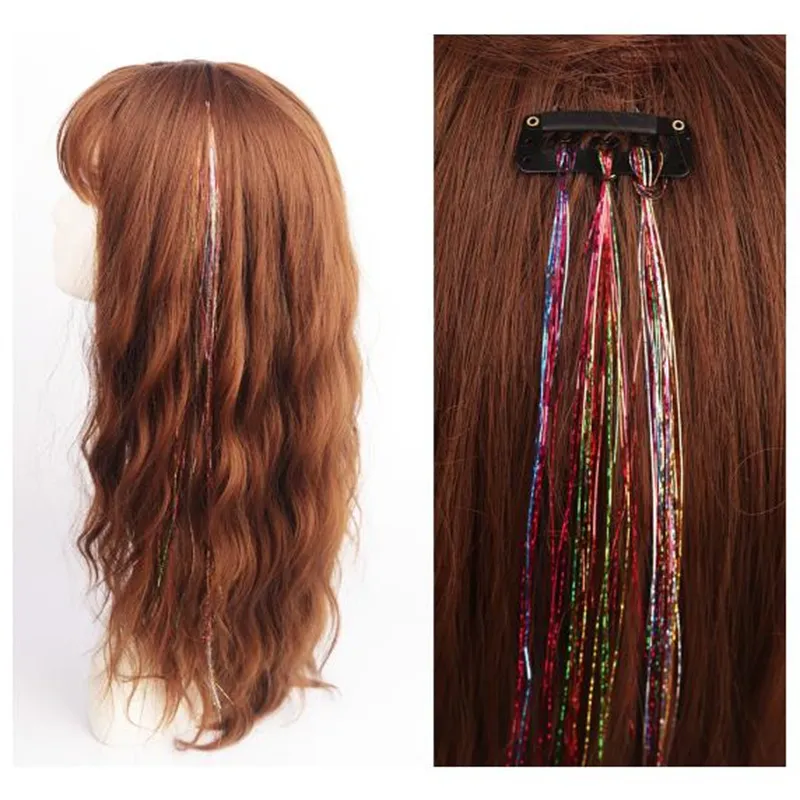 Glitter False Hair Tinsel Rainbow Silk Hair Extensions Braiding Party  Headdress