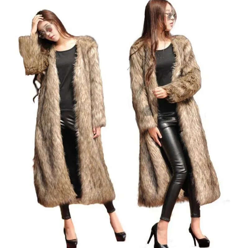 Femmes Fourrure Faux Femmes Manteau D'hiver Couleurs Solides Fluffy Fleece À Manches Longues Furry Casual Taille Asiatique S-6XL Plus La Taille