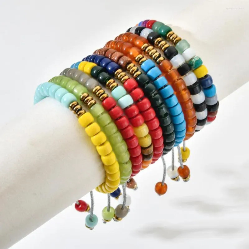 Charm Bracelets Boho Loose Spacer Beads Stone Glass DIY Bracelet Chakra Energy Handmade Yoga Jewelry