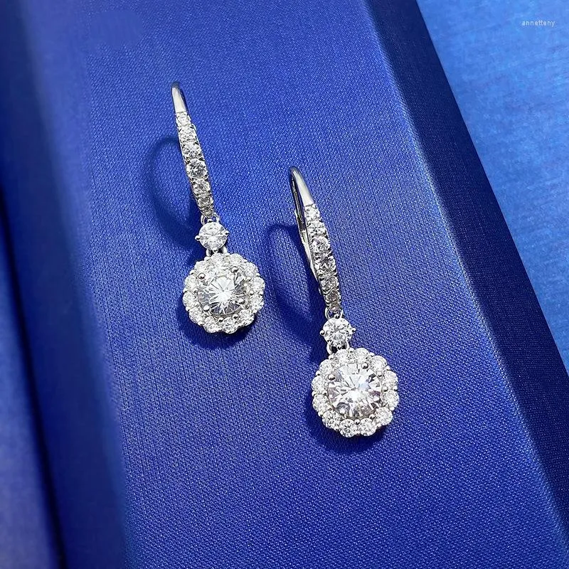 Kolczyki stadnina 1.0CT Lab Diamond Drop For Women 925 Sterling Srebrne białe złoto Wiszcząca luksusowa biżuteria ślubna