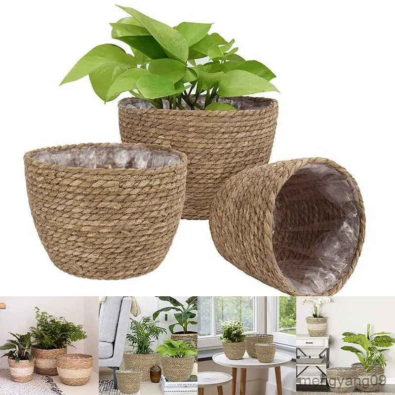 Planters Pots Bamboo Rattan Woven Flowerpot Grass Planter Basket Plant Containers Home Decoration Potted Plants For Indoor Outdoor Flower Pots R230620