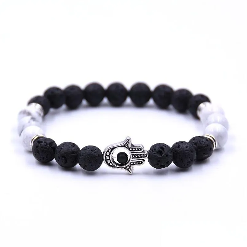 Perline molti colori pietra naturale Fatima Hamsa mano uomini bracciale nero opaco lava chakra energia estate gioielli consegna goccia bracciali Dhce5