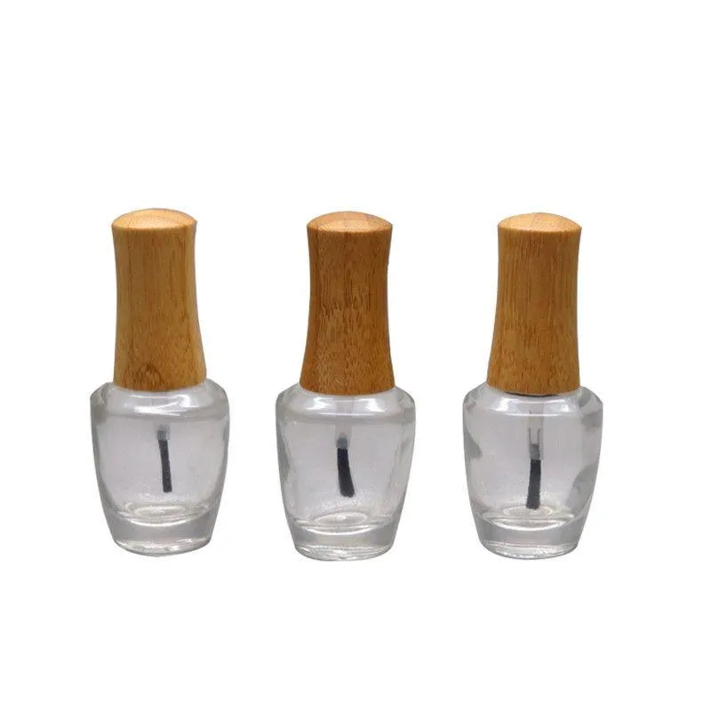 Flacone vuoto per smalto per unghie in vetro trasparente da 15 ml con tappo in bambù Contenitore per nail art liquido cosmetico fai-da-te con strumento per trucco pennello F20173681 Peueo