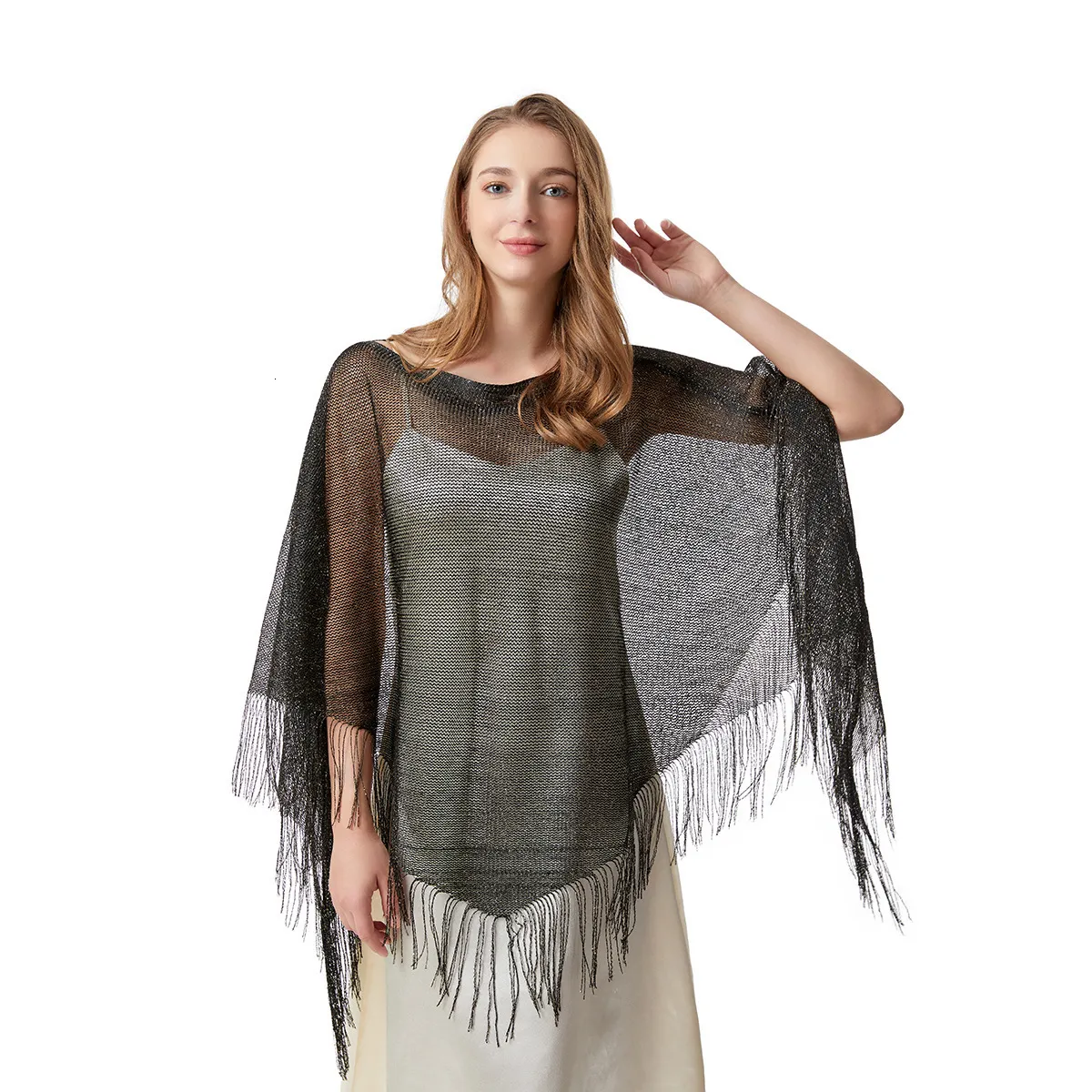 Sjaals Vrouwen Zon Bescherming Sjaal Lady Hol Zomer Poncho Vakantie Bikini Blouse Ademend Strand Cape Kwastje Effen Kleur Mantel 230619