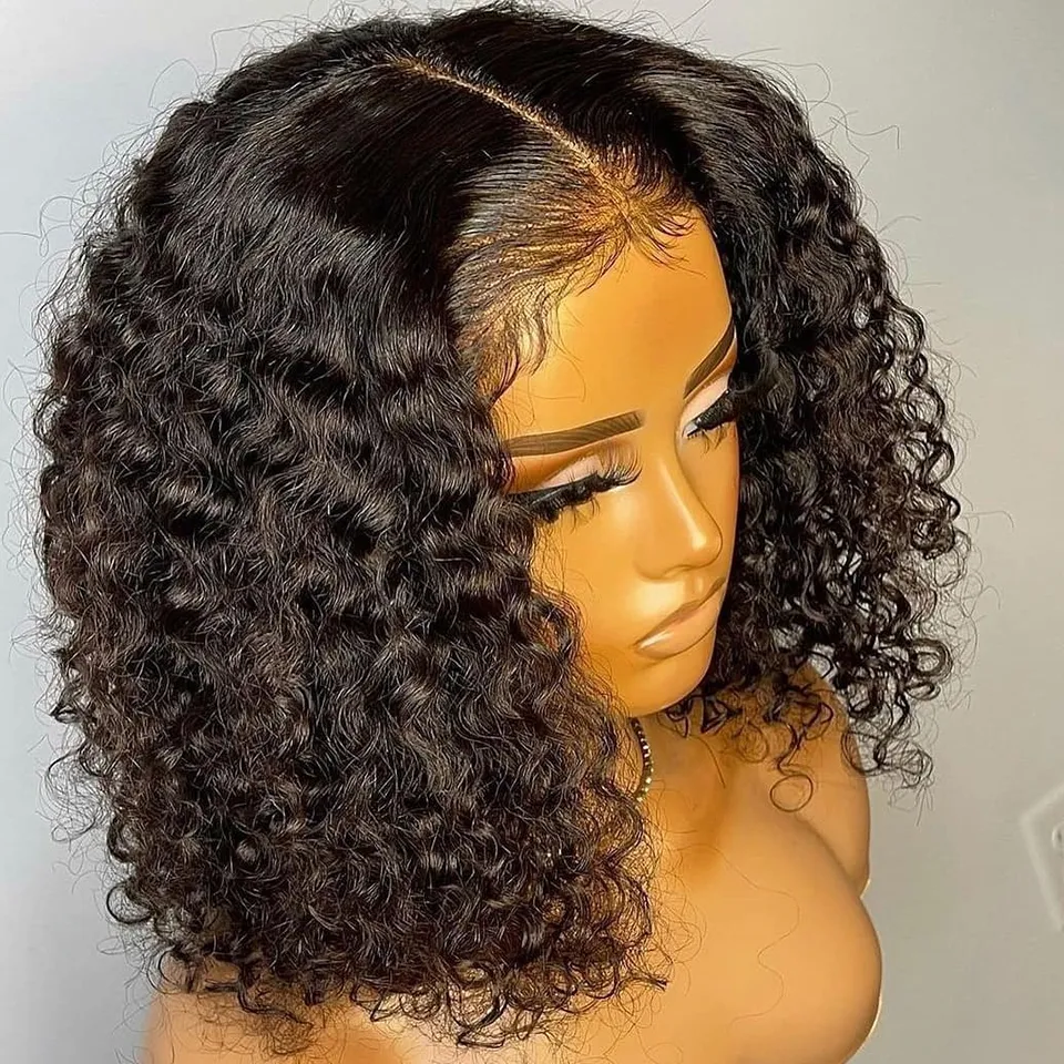 Transparent 5x1 T Part Lace Wig Short Curly Bob Wig for Women Human Hair Deep Wave Human Hair Wigs Brazilian Remy Hair