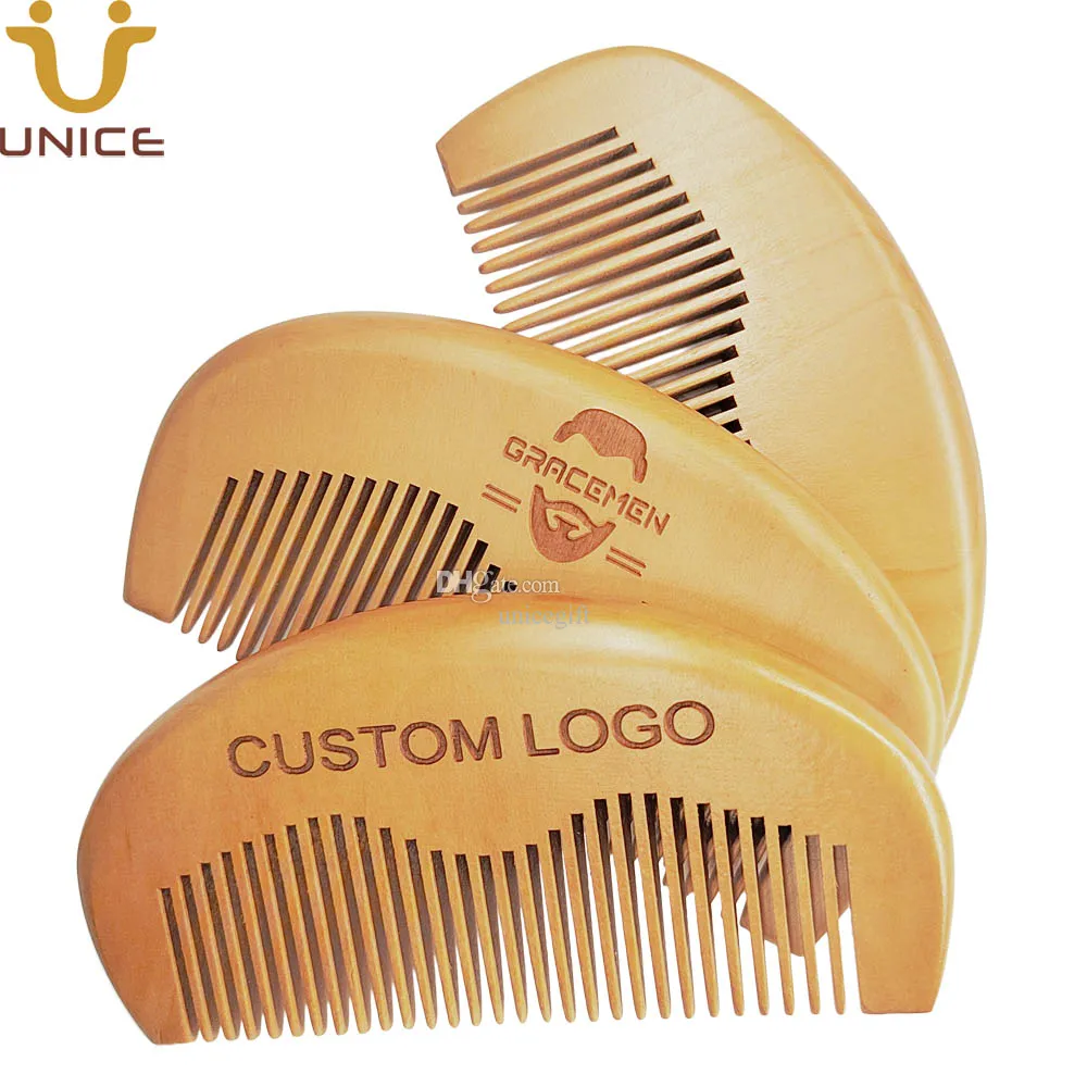 MOQ 50 pièces peigne en bois LOGO personnalisé peignes à barbe faits à la main personnalisé gravé au Laser brosse à cheveux en bois naturel pour hommes femmes