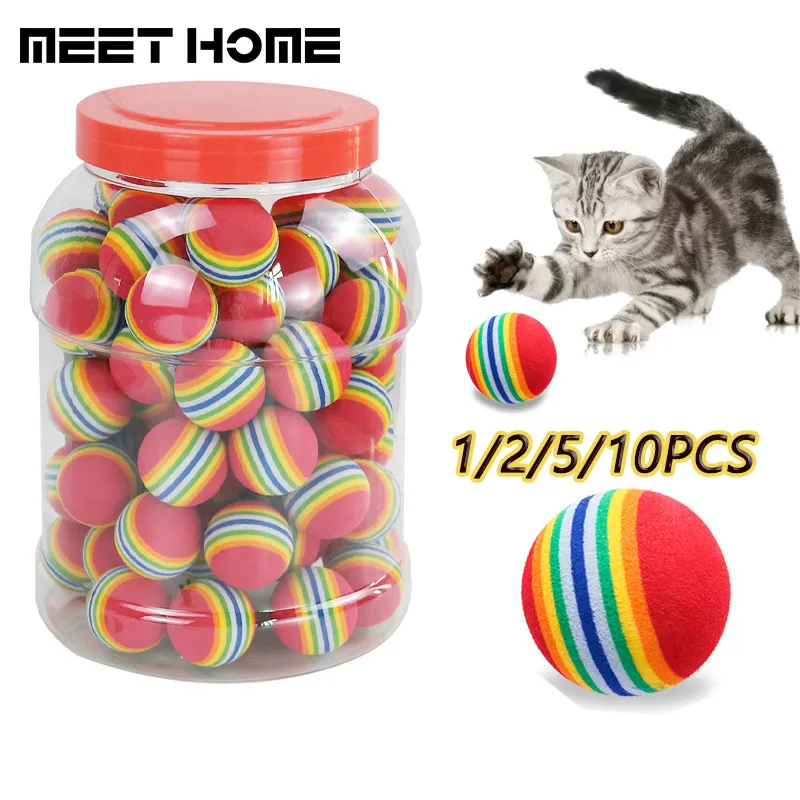 5/10 PC kittens en huisdieren grappig speelgoed kleurrijke pet foam bal spons bal kat speelgoed zacht schuim regenboog bal spelen training interactie