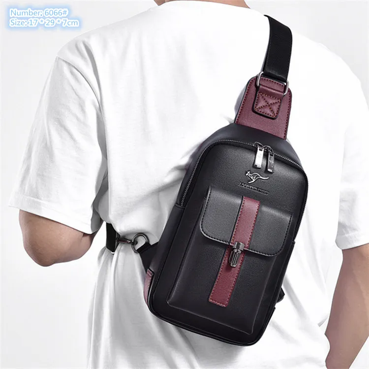 Sacos de ombro masculinos por atacado de fábrica 2 cores esportes ao ar livre mochila de couro casual negócios correspondência de cores bolsa de peito multifuncional bolsa de fivela 6066 #