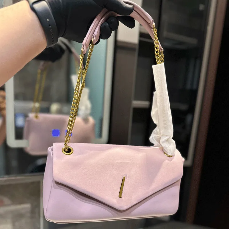 Bolso bandolera con cadena Bolsos de hombro con solapa Bolso liso Monedero Cuero genuino Moda Oro Hardware Hebilla Alta calidad Lady Cross Body Purse Pouch