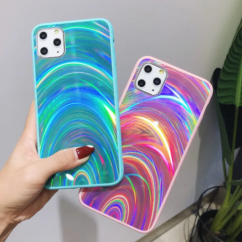 Custodia per telefono in acrilico laser arcobaleno Bling Gradation Back Cover Dazzling Jelly Protector per iPhone 14 13 12 11 pro max Samsung Galaxy Note20 Note10 Ultra S21 S22 S23plus