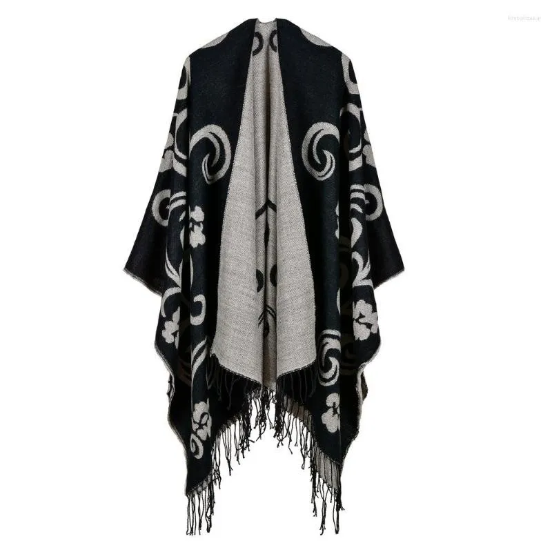 Sjaals vrouwen warme taiji bloemdruk sjaalswikkels verdikkende kasjmier poncho met kwast herfst en winter