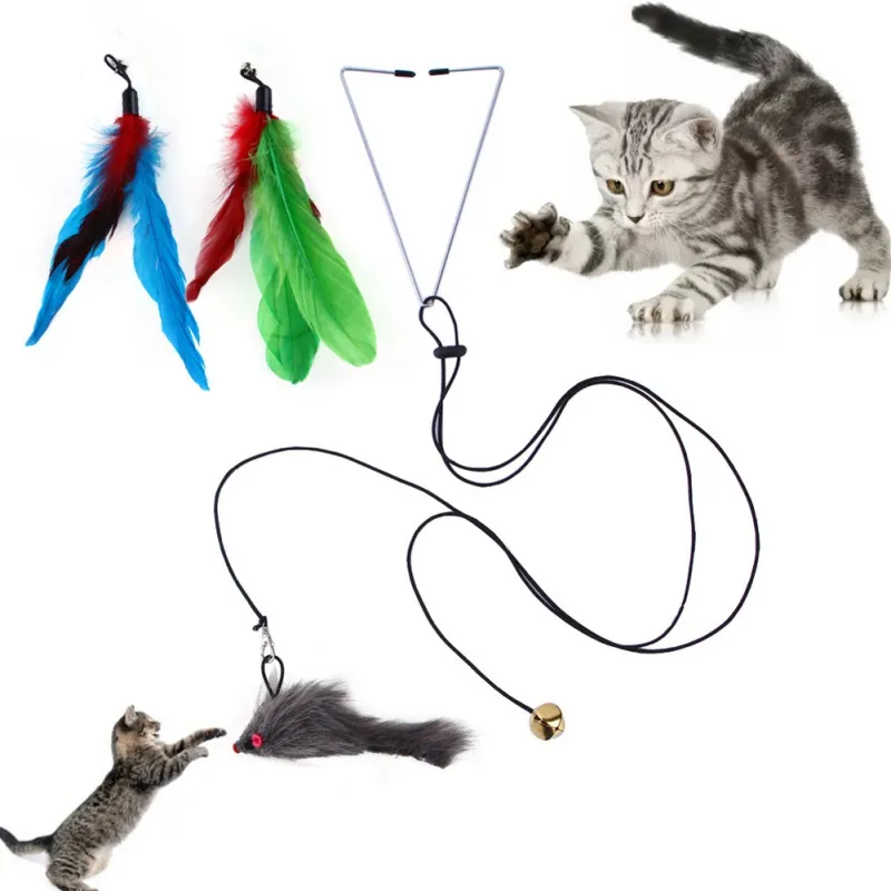 Brinquedos para gatos pendurados, retráteis, brinquedo de penas, para pendurar, porta engraçada, camundongos de pelúcia, brinquedos interativos para gatos