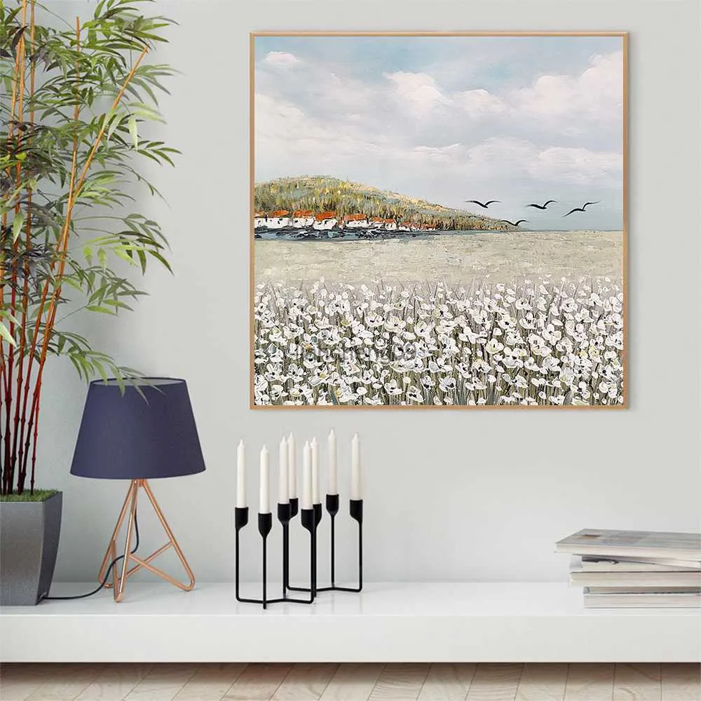 EverShine 100 % handgemaltes Ölgemälde Landschaft hochwertige Blume handgemachte Leinwand Wandbild echte handgemalte Dekoration L230620