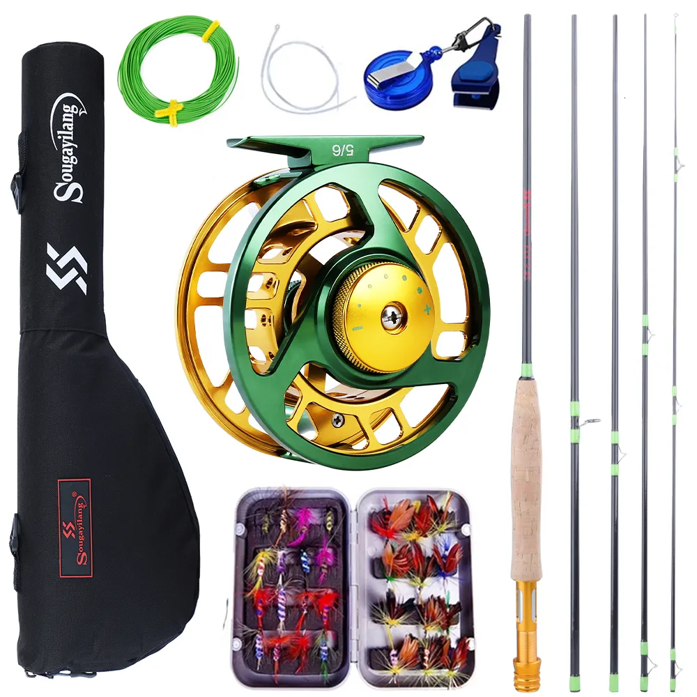 Hengel Reel Combo Sougayilang Vliegvishengel en Reel Volledige Kit 5secties Carbon Vliegvishengel en 56 Reel Baars Vliegvissen Geschikt voor Pesca 230619