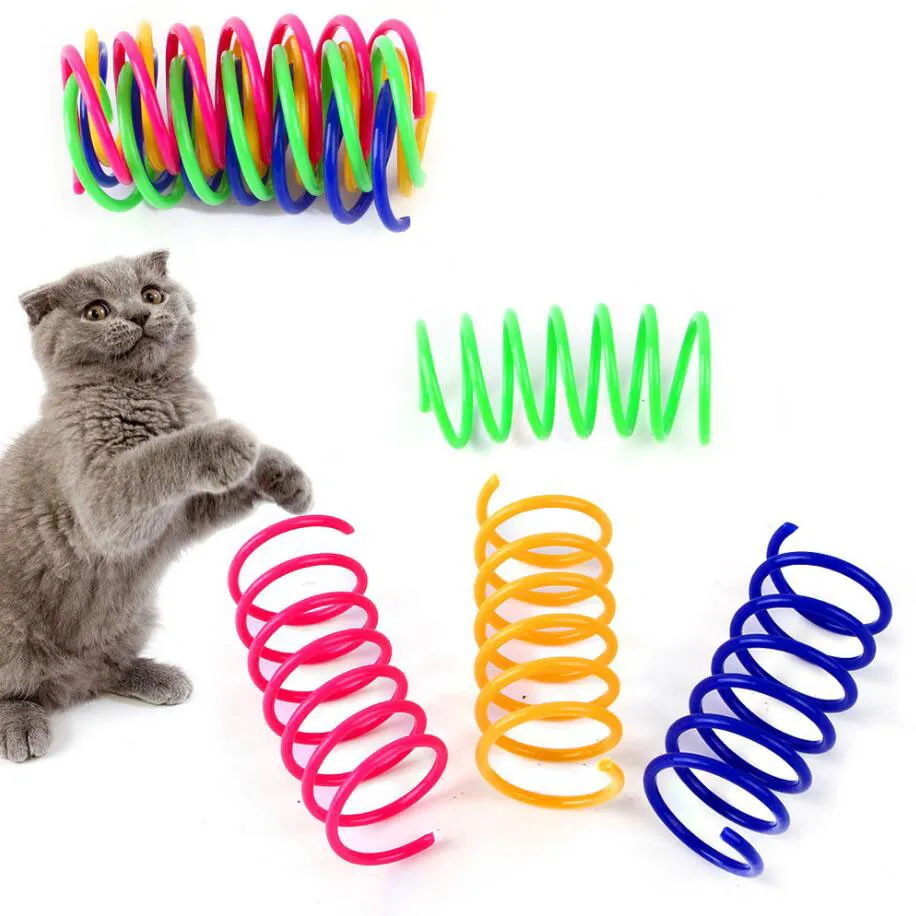 Cat Spring Toy Plastic Colorful Coil Spiral Springs Pet Action Breed Duurzaam Interactief speelgoed muelle gato Pet Favor Toy