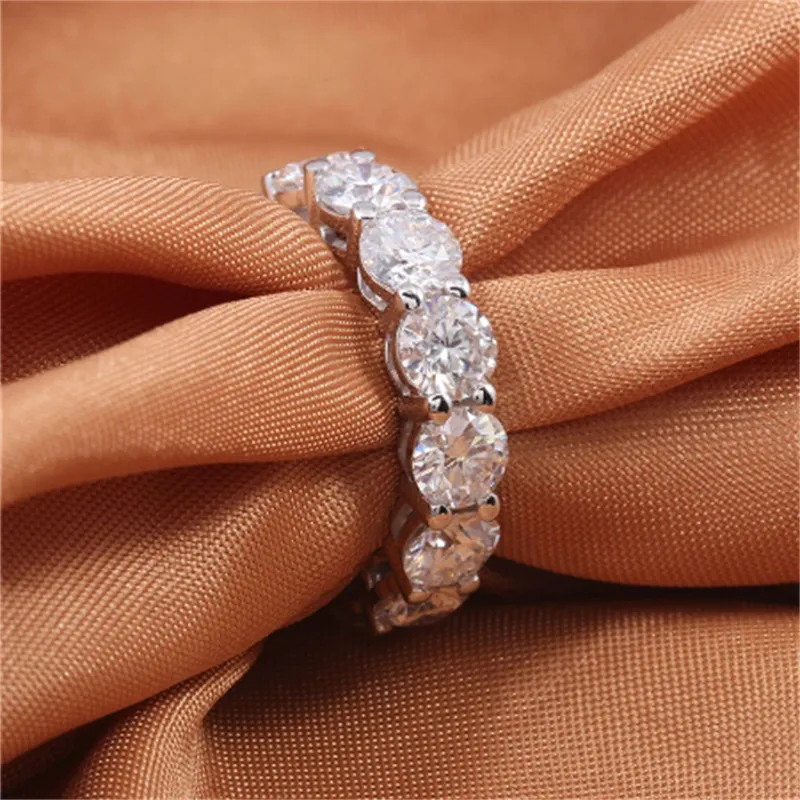 Eternity Round cut 4mm/6mm Lab Diamond Promise Ring 925 sterling Silver Engagement Wedding Band Rings For Women Bridal Jewelry