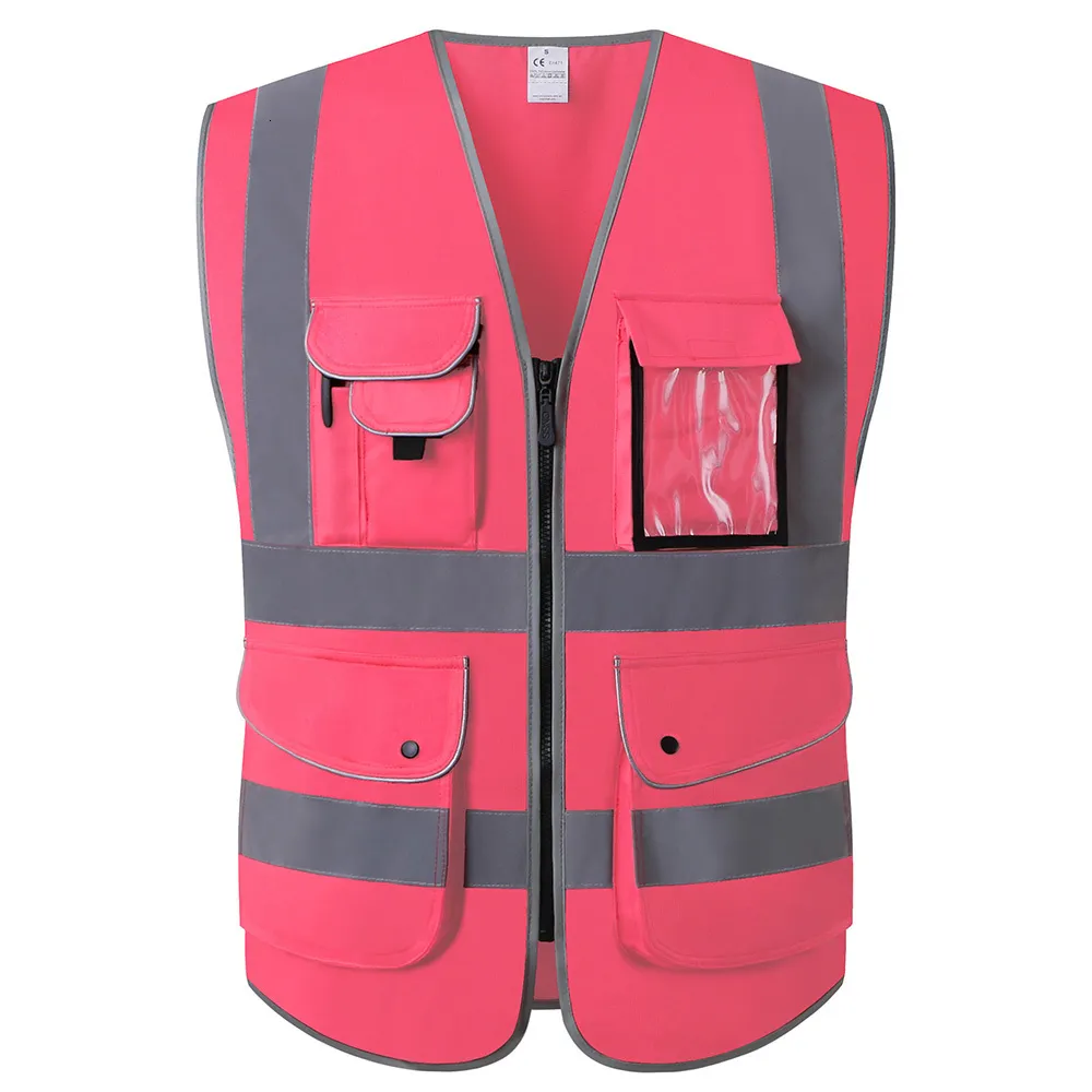Herrtankstoppar säkerhet Vest Reflective Bicycle Reflective Vest HI Vis Vest Coat Pink Vest med fickor som arbetar väst för män Vest Free Ship 230620