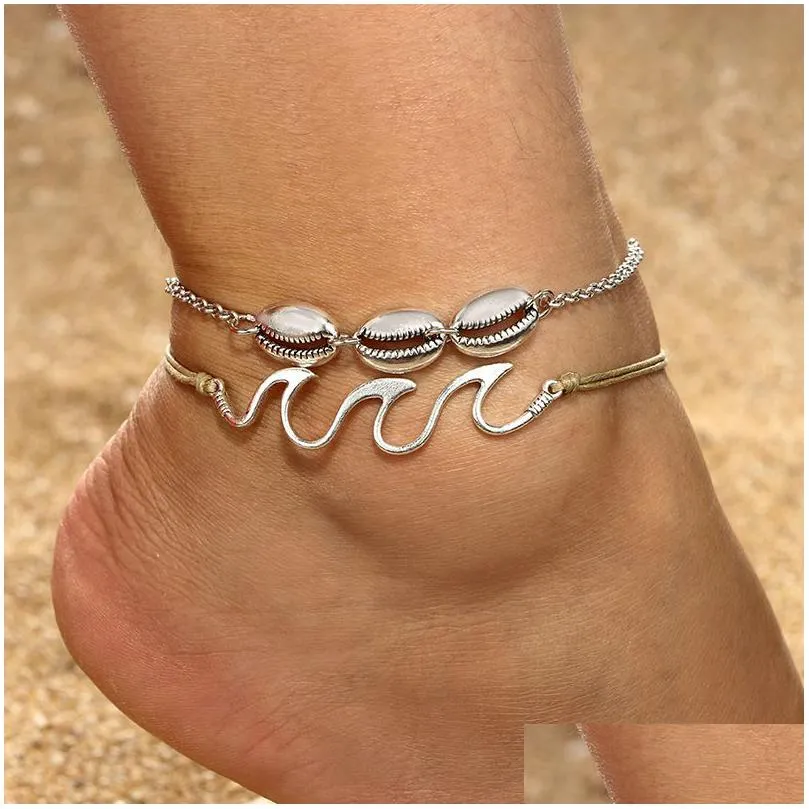 Anklets retro mode strand surf spray legering skala anklet skor två kombination set armband hawaii droppleverans 202 dhftx