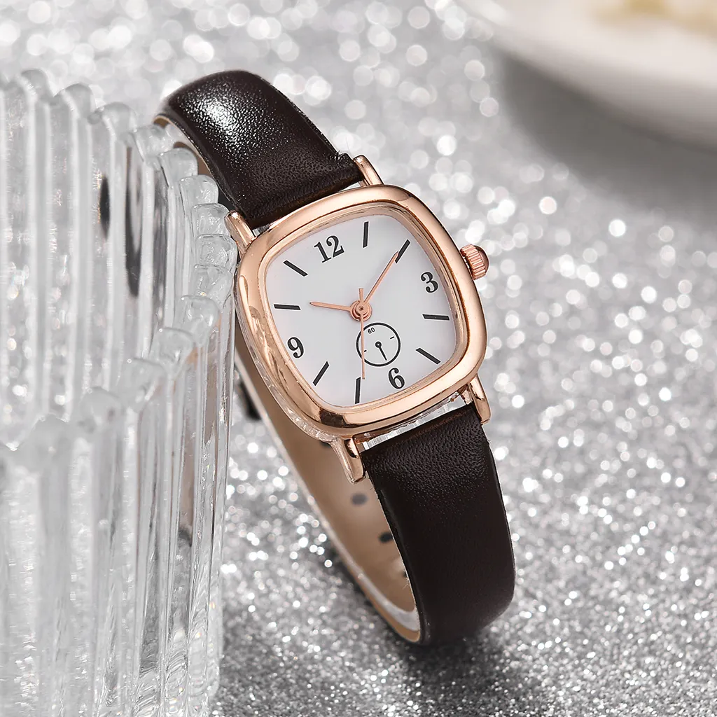 Relógios femininos de negócios casuais de luxo HBP com mostrador branco ouro rosa bisel quadrado relógio de designer com pulseira de couro relógios de pulso de quartzo