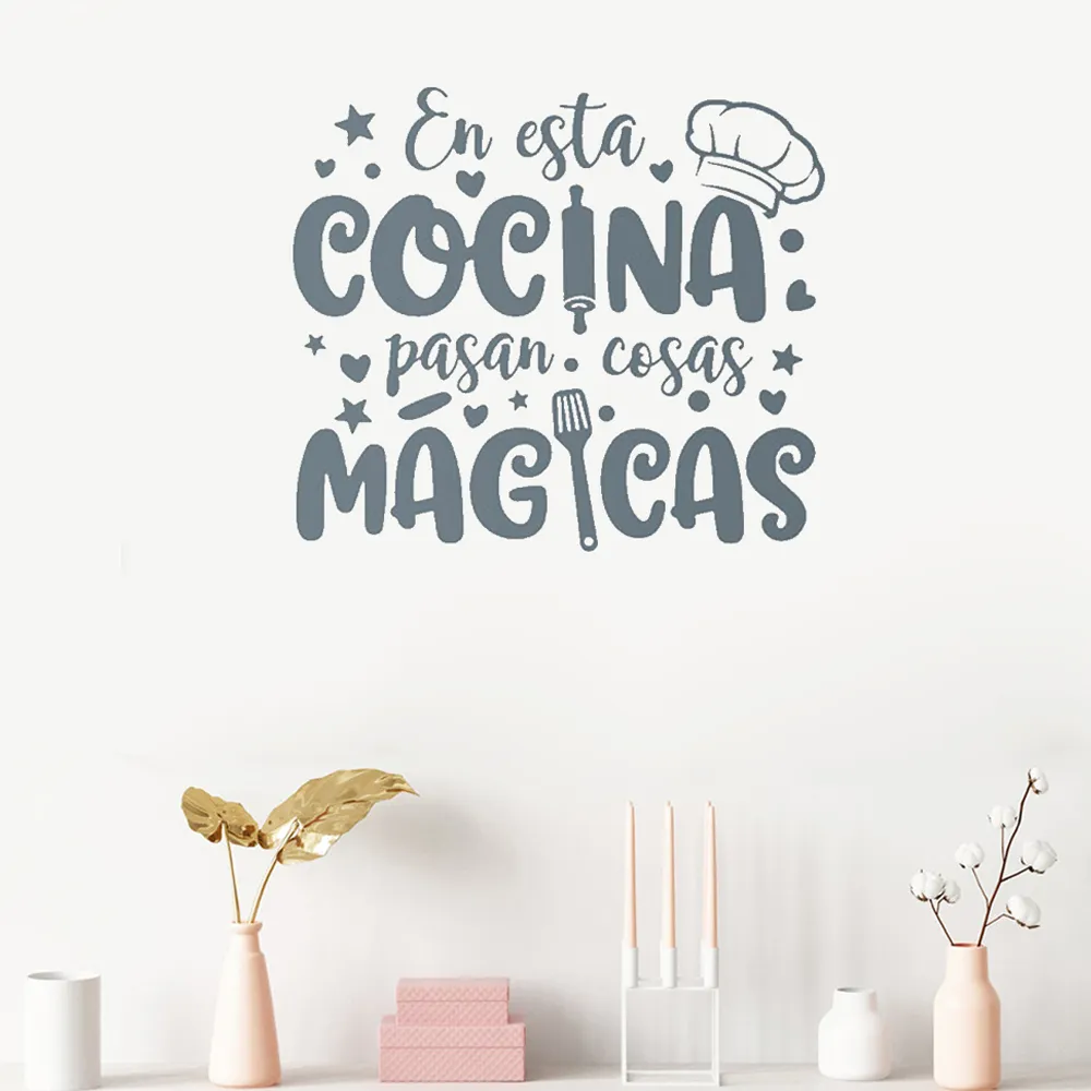 Magic Kitchen in Spanish Wall Sticker Spainsh Citazione Adesivo Home Decor per soggiorno Camera da letto Vinile