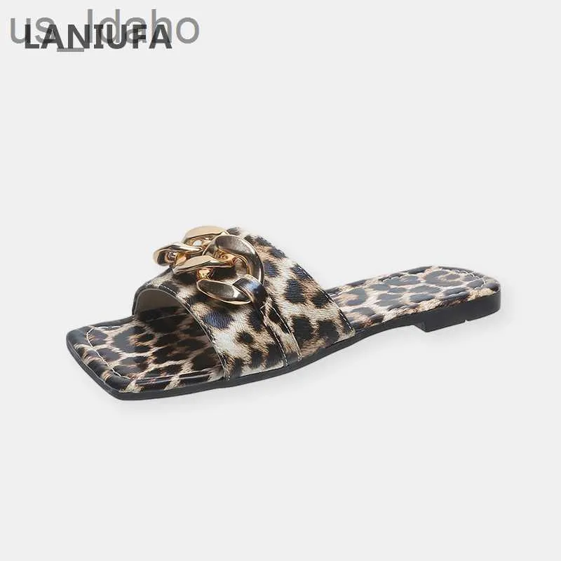Slippers Leopard Flats Slippers Women Chain Sandals Summer Shoes 2022 New Brand Fashion Ladies Shoes Beach Slides Slingback Flip Flops J230620