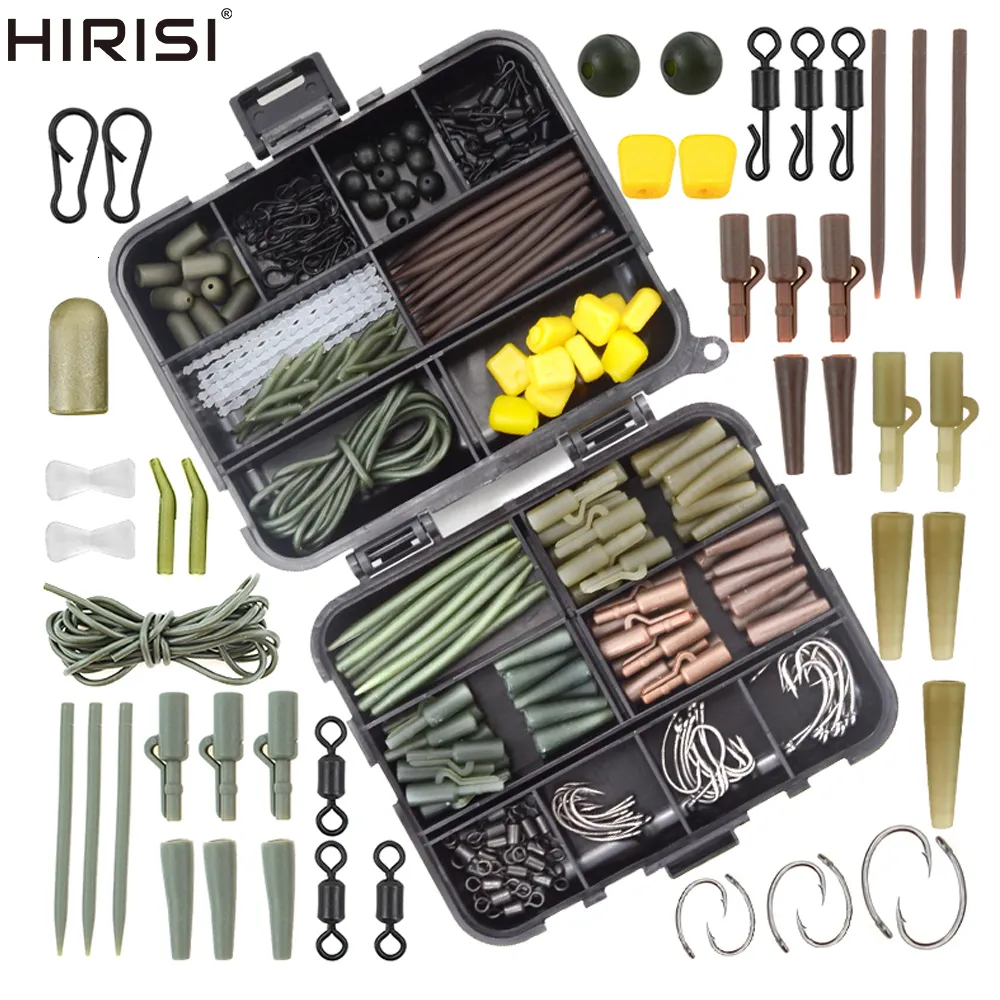 Acessórios de pesca 331 x Kit de tackle de pesca de carpa em galhos de pesca de caixa e encaixes de borracha Anti-emaranhada Mangas gancho Stop Stops Rigas de helicóptero XP-500 230619