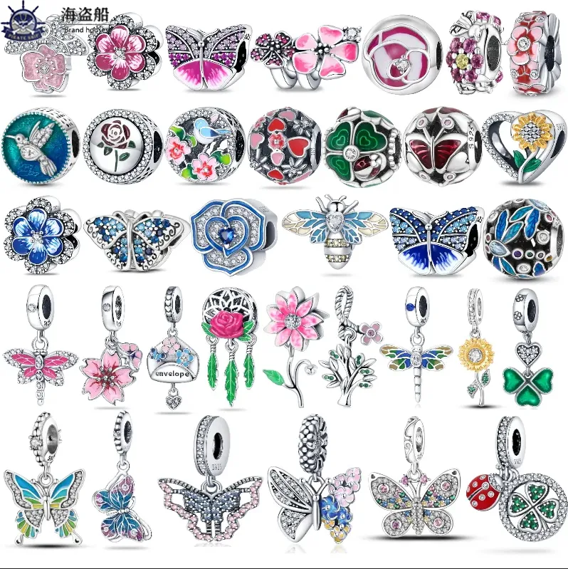 For charms authentic 925 silver beads Dangle Flower Butterfly Bead