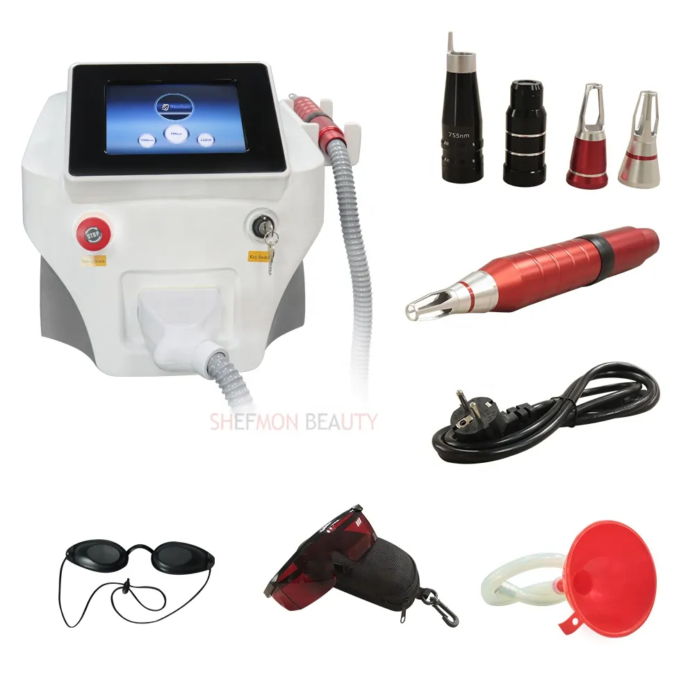 Máquina de remoção de tatuagem a laser de picossegundo portátil 755 532 1064 1320 nm Pico Laser Q comutado Nd Yag Laser
