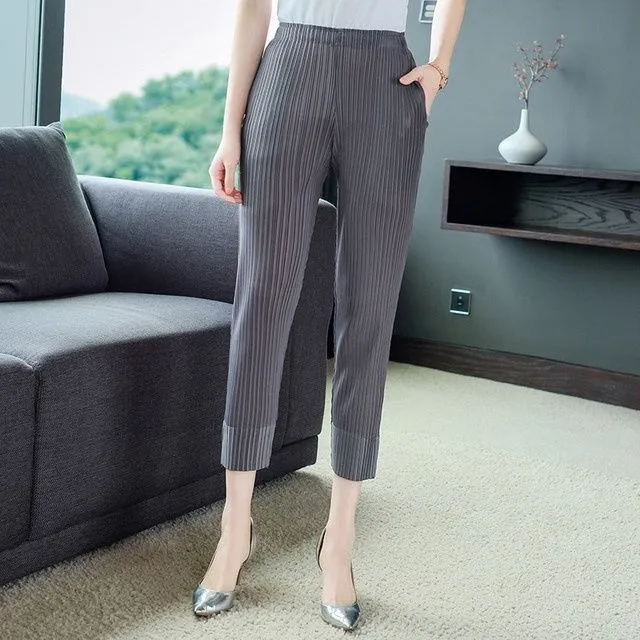 Pantaloni a carota da donna Miyake Pantaloni Harem elastici a vita alta pieghettati tasca allentata stile coreano estate femminile casual