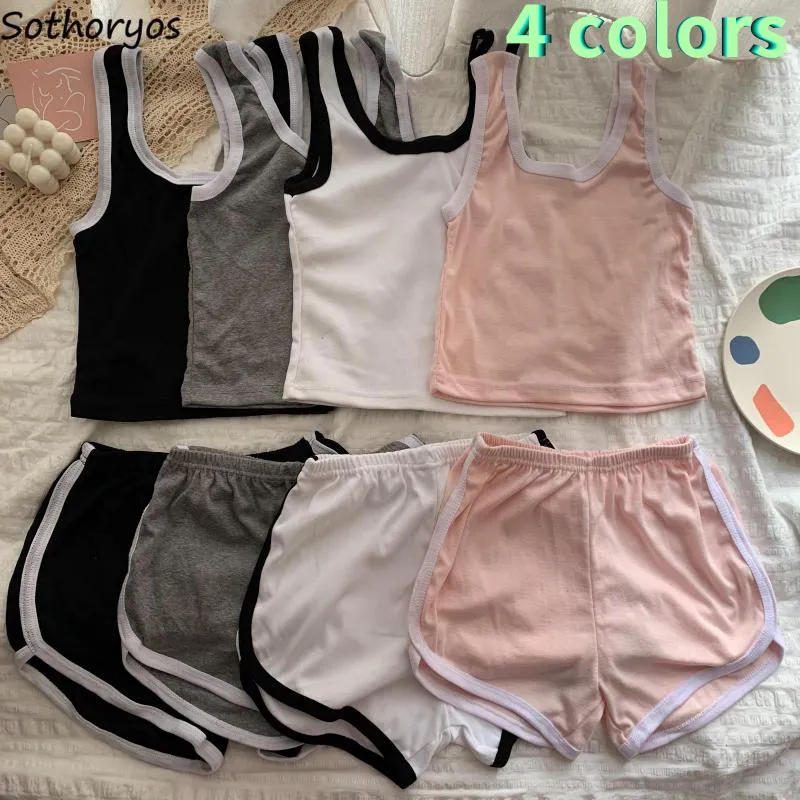 Women's Sleepwear Women Pajama Sets Patchwork Cropped Camis Shorts Fashion Casual Cotton Breathable Cozy Soft Teens Elastic Waist Basic