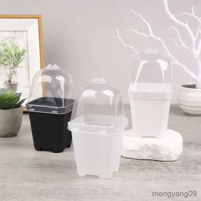 Planters Pots 5Pcs Square Small Flower Pot Nursery Pot with Humidity Dome Transparent Gardening Pot Square Flower Starting Pots R230620