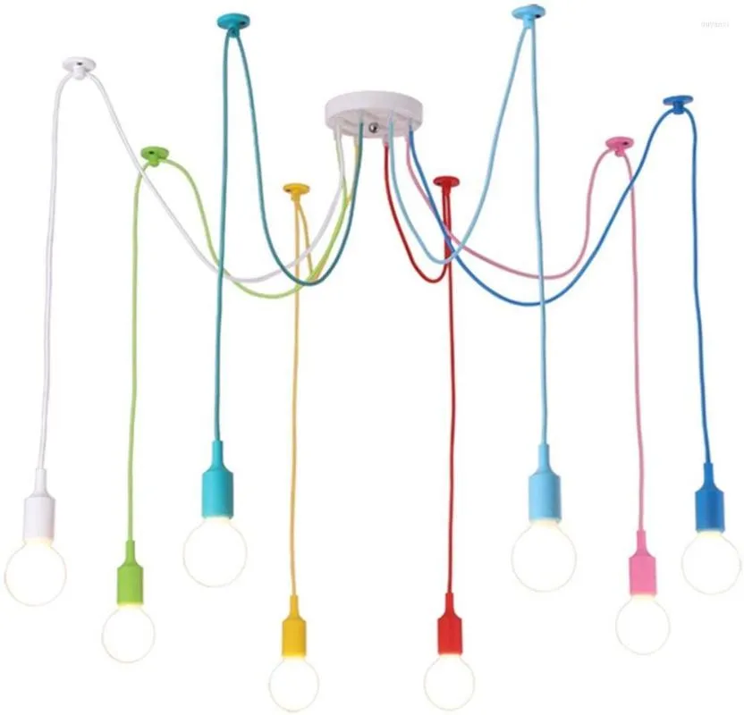 Lampy wiszące nordyckie lampa pająka E27 kolorowe długie sznurki regulowane retro loft wiszące światła