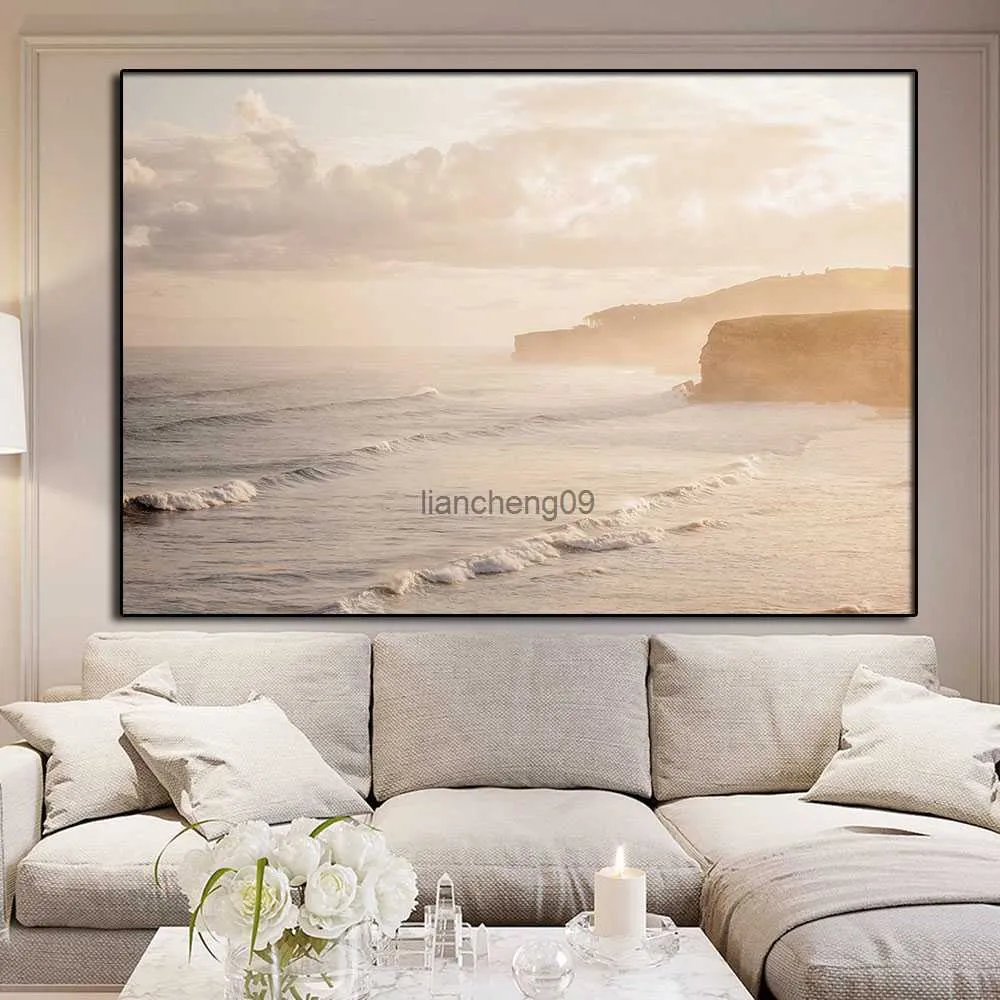 Fine Art Ocean Coast Poster Estetic Minimalist Surf Beach Sunset Oceascape Canvas Print Picture Wall Mural Home Bedroom Decor L230620