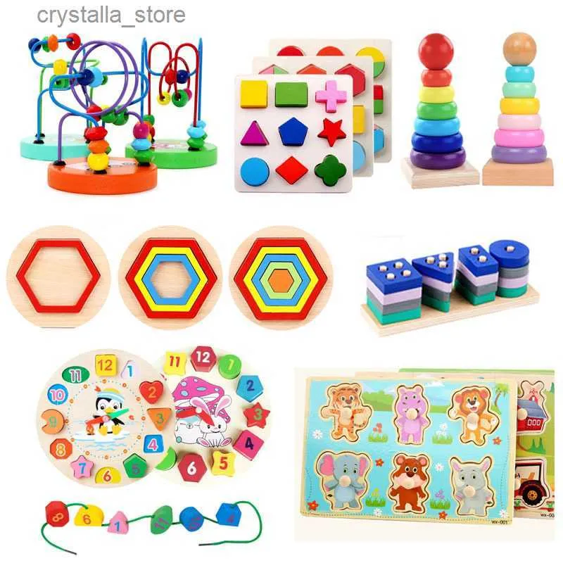 Baby Education Tood Toys Montessori Tidigt lärande Rainbow Wood 3D Puzzle Board Game Preschool Toys for Children L230518