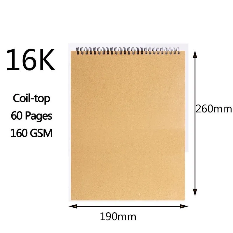 A4/8K/16K Sketchbook For Markers Drawing Spiral Notebook Blank Sketch Paper  Kraft Cover Pencil Painting Notepad Art Supplies